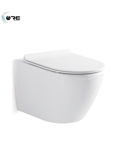 CoreMaroc Cuvette WC Suspendu sans Rebord en Céramique - Toilette Mural avec Lunette WC Amovible - Pack WC Suspendu